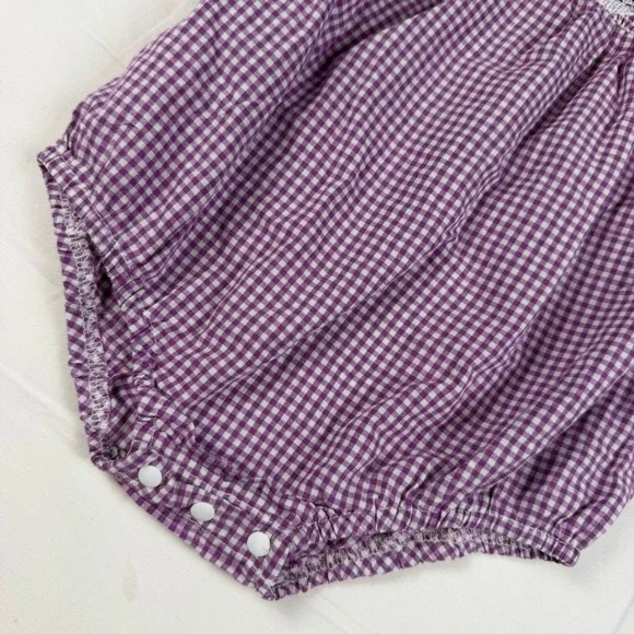 Unbranded Smocked Romper Baby 6-12M Purple Gingham Tiger Paw Print Kids EUC LSU - Picture 5 of 11
